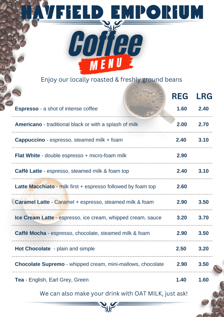 Coffee Menu Hayfield Emporium