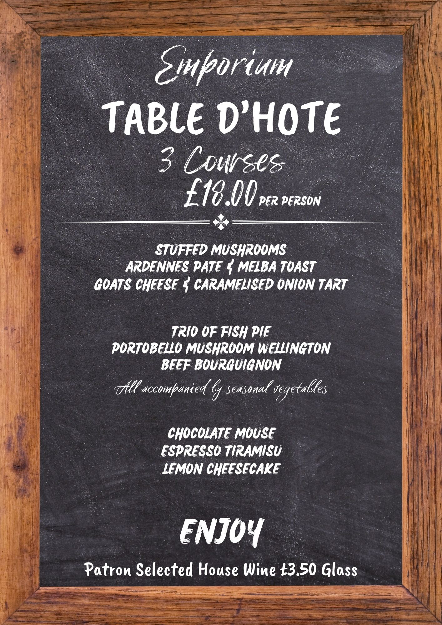 Table D'Hote Menu - Hayfield Emporium